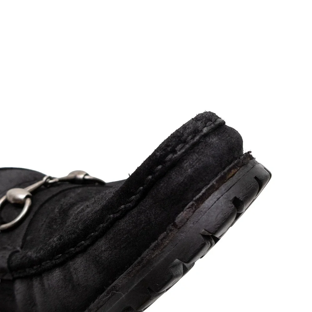 Gucci Mens Black Suede Horsebit Lug Sole Loafers Size UK 10 D Made in Italy